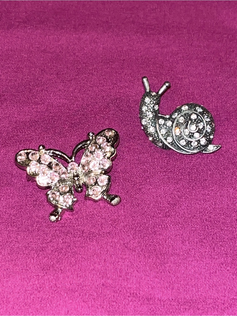 Crystal Butterfly and Snail Pin Set - Pink and Silver Tones